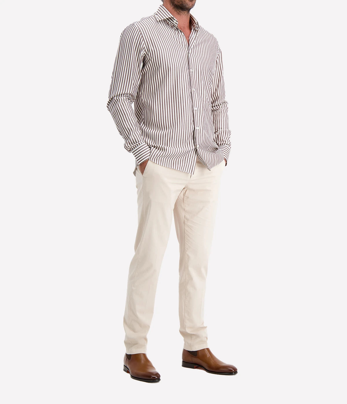 Mens Stripe Shirt In 2 Brown Stripe