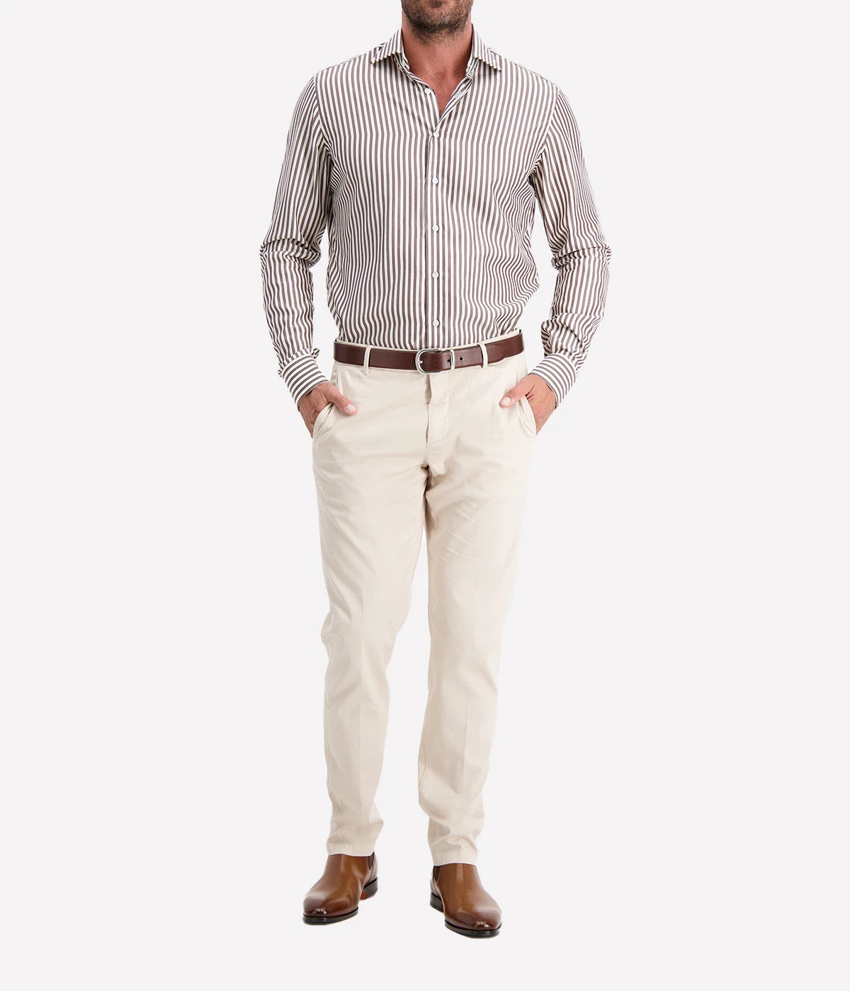 Mens Stripe Shirt In 2 Brown Stripe