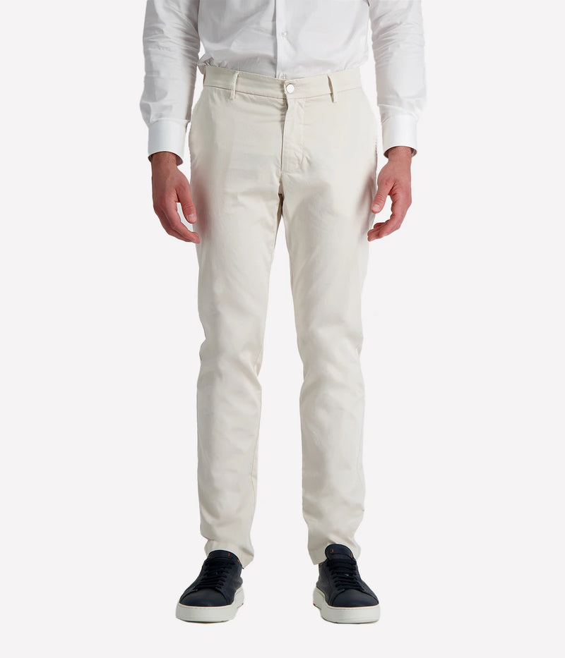 Eleventy men's sand coloured straight-leg trousers in stretch cotton poplin with side and back welt pockets.