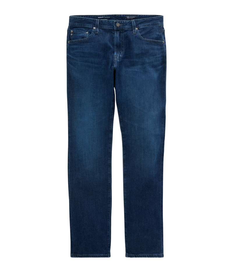 AG Graduate Jean Crusade Flat Lay Front View Slim Straight Medium Indigo Jean