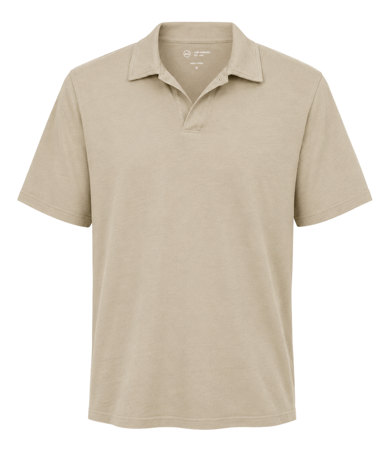 AG Jeans Bryce Johnny Collar in Dry Dust – Ghost Mannequin Shot Cotton Johnny Collar Polo Shirt