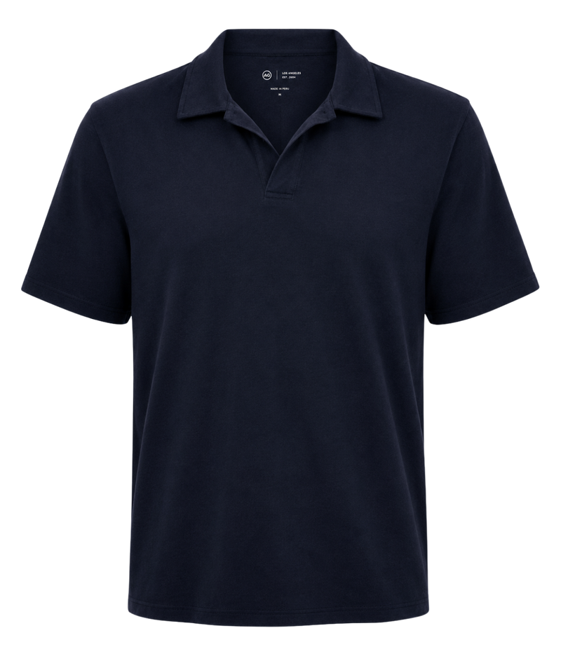 AG Jeans Bryce Johnny Collar in Deep Navy – Ghost Mannequin Shot Cotton Johnny Collar Polo Shir