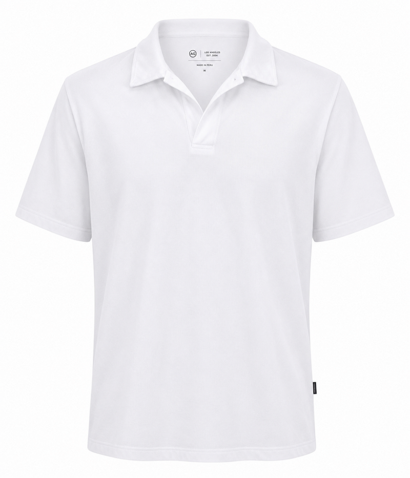 AG Bryce Johnny Collar True White Flat Ghost Mannequin Shot Cotton Polo T-Shirt