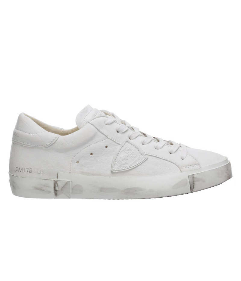 Philippe Model PRSX Low Man Basic Blanc Side View Italian Leather Sneaker