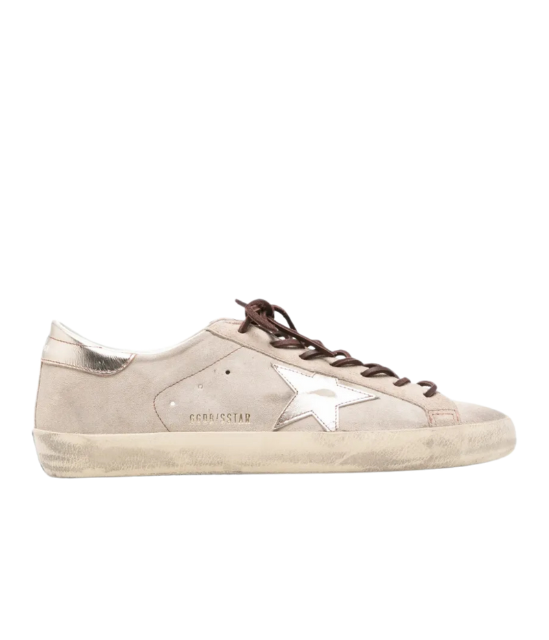 Golden Goose Super-Star Sneaker in Beige & Platinum - Side Shot