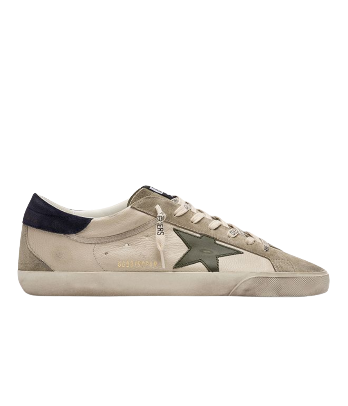 Golden Goose Super Star Sneaker In Cream, Grey, Olive Green & Dark Blue - Side Shot