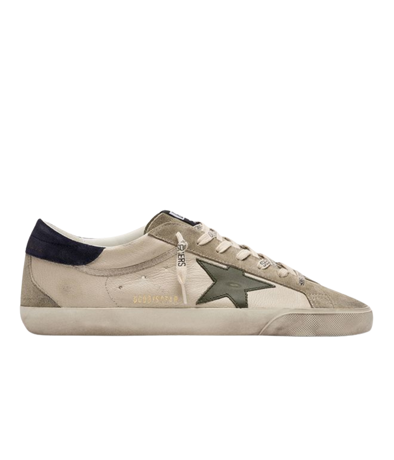 Golden Goose Super Star Sneaker In Cream, Grey, Olive Green & Dark Blue - Side Shot