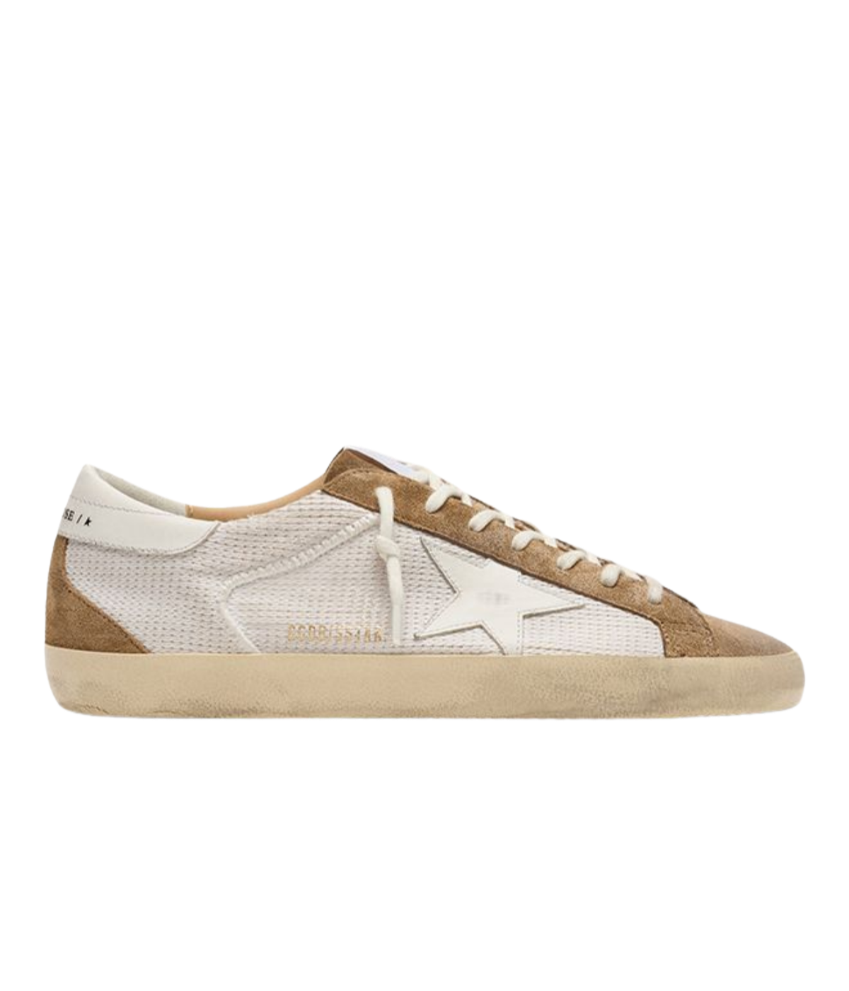 Golden Goose Super Star Sneaker in Cream, White & Brown - Side Shot
