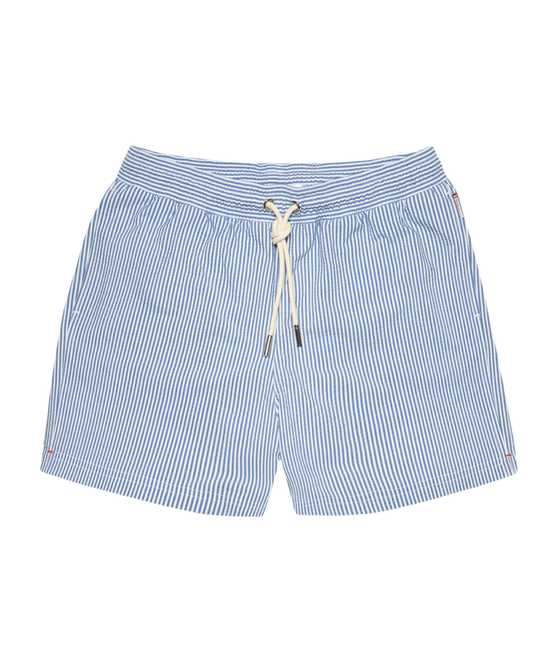 Orlebar Brown Boxer with Seersucker Stripe in Nova Blue front flat lay.