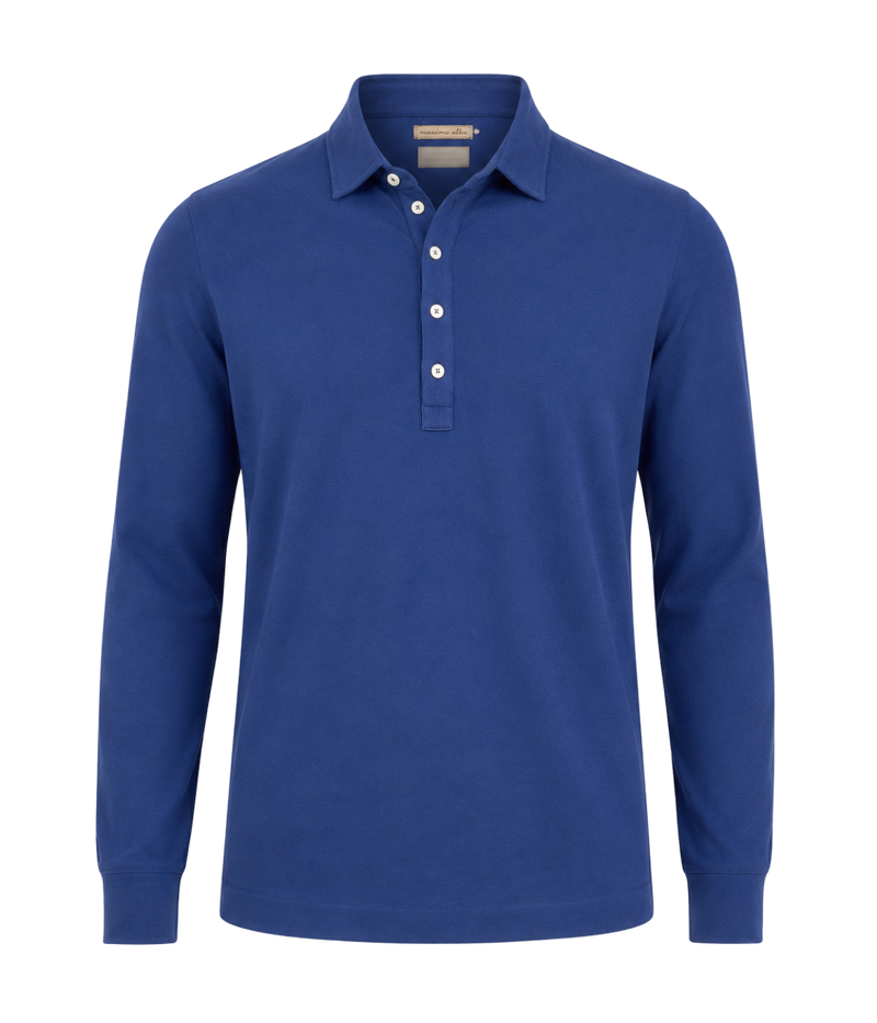 Massimo Alba Raya Shirt in Midnight Blue – Ghost Mannequin View Long Sleeve Polo Shirt