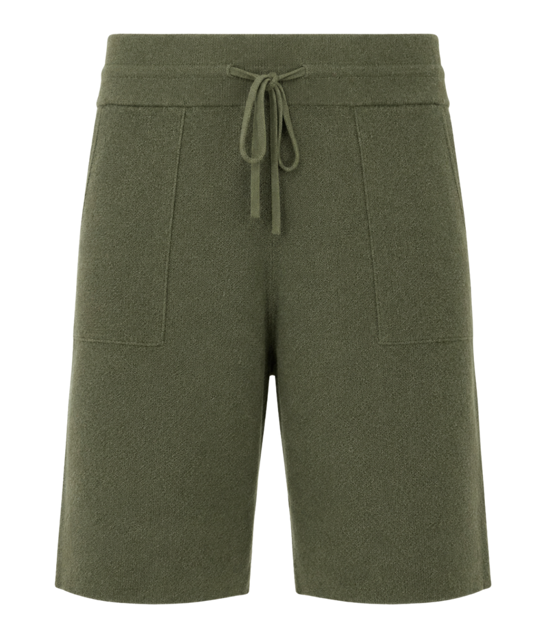 Roberto Collina Knit Bermuda in Militare – Ghost Mannequin Front Shot of Drawstring Knit Shorts