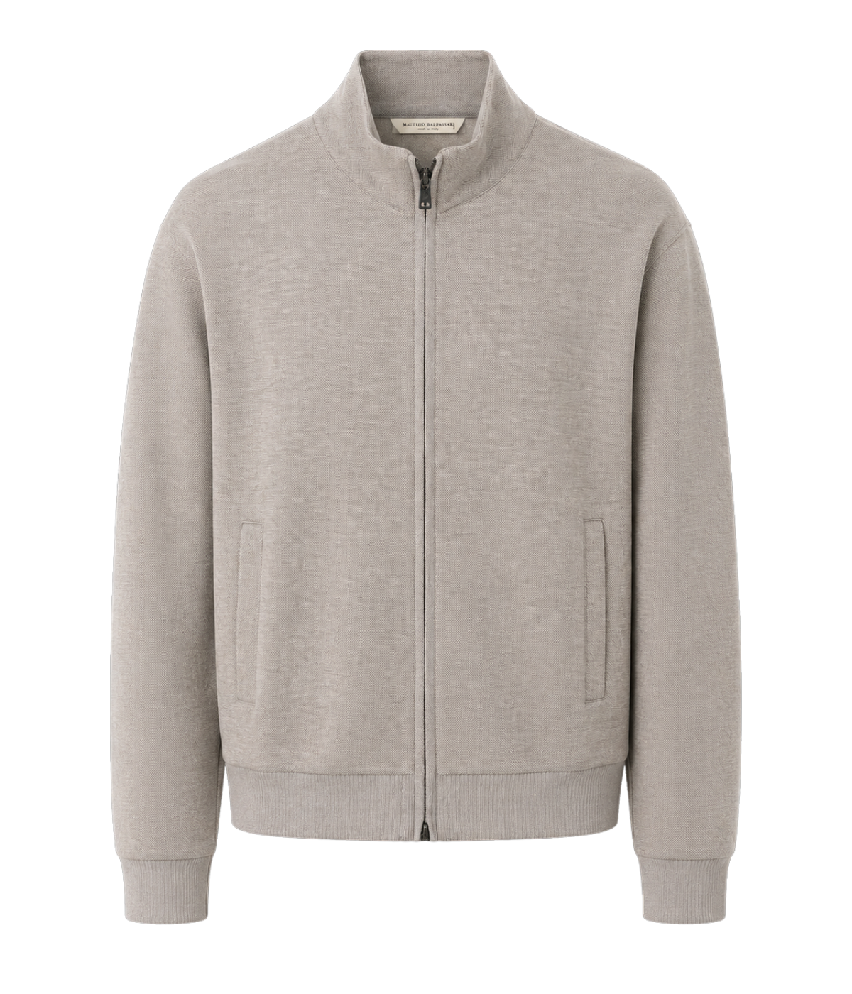 Maurizio Baldassari Beccaria Full Zip Bomber in Taupe - front mannequin ghost shot