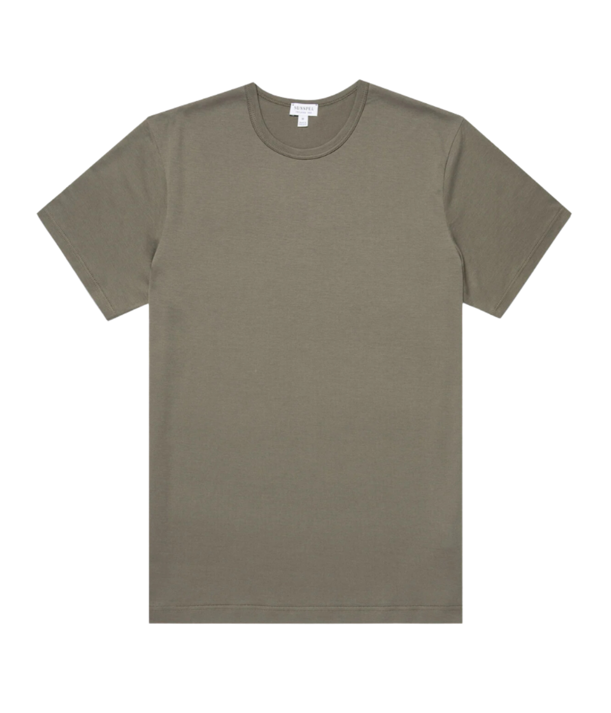 Sunspel Short Sleeve Crew Neck T-Shirt in Khaki - flat lay shot
