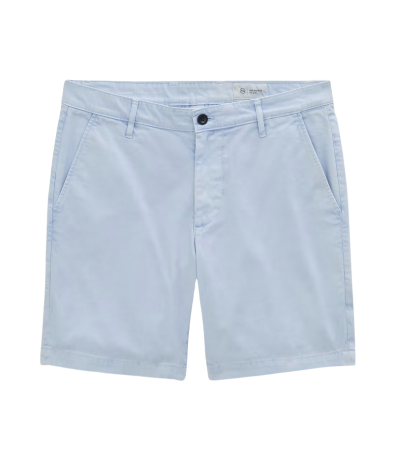 AG Wanderer Short in Sulfur Fresh Blue flat lay front view.