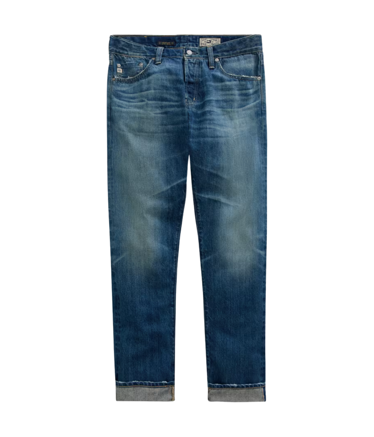 AG Tellis Jean in 15 Years Rafael flat lay front view.