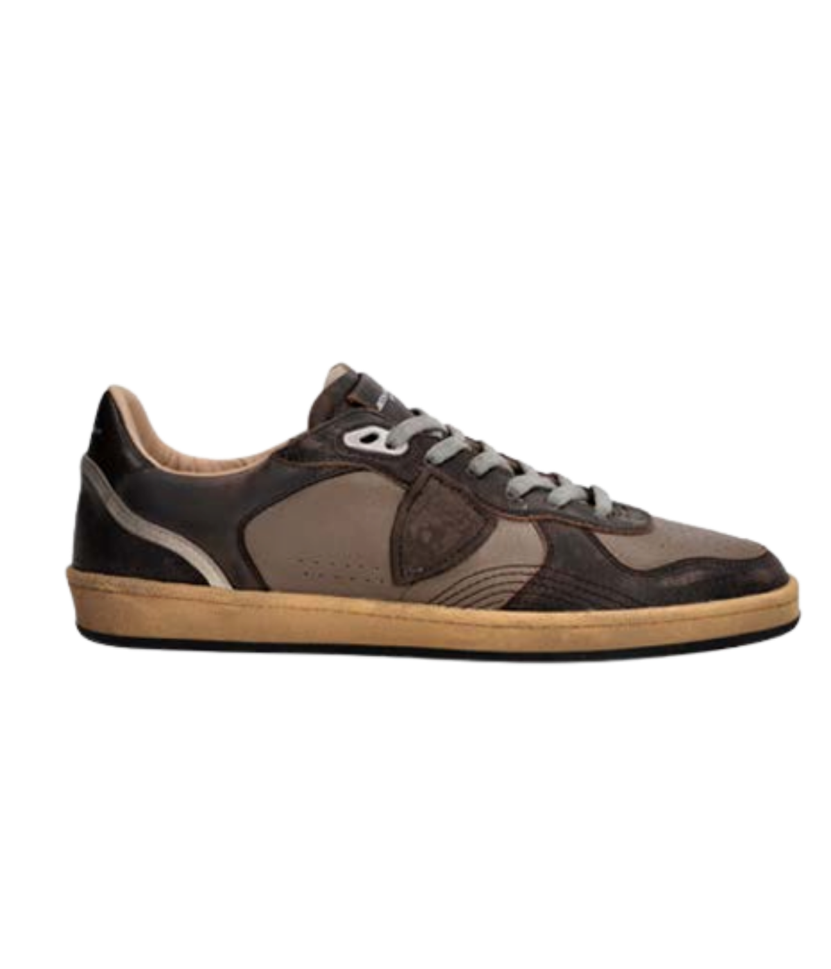 Philippe Model Pgal Low Man in Veau Vintage Brun side view featuring leather and suede upper