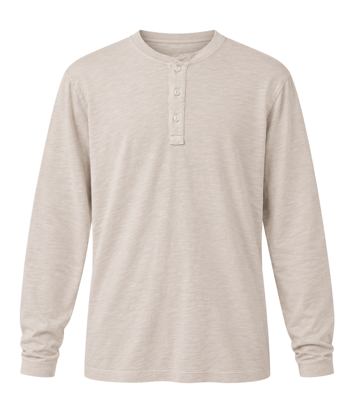 Front product view of Hartford Henley Long-Sleeve T-Shirt in Stone showing the three-button placket