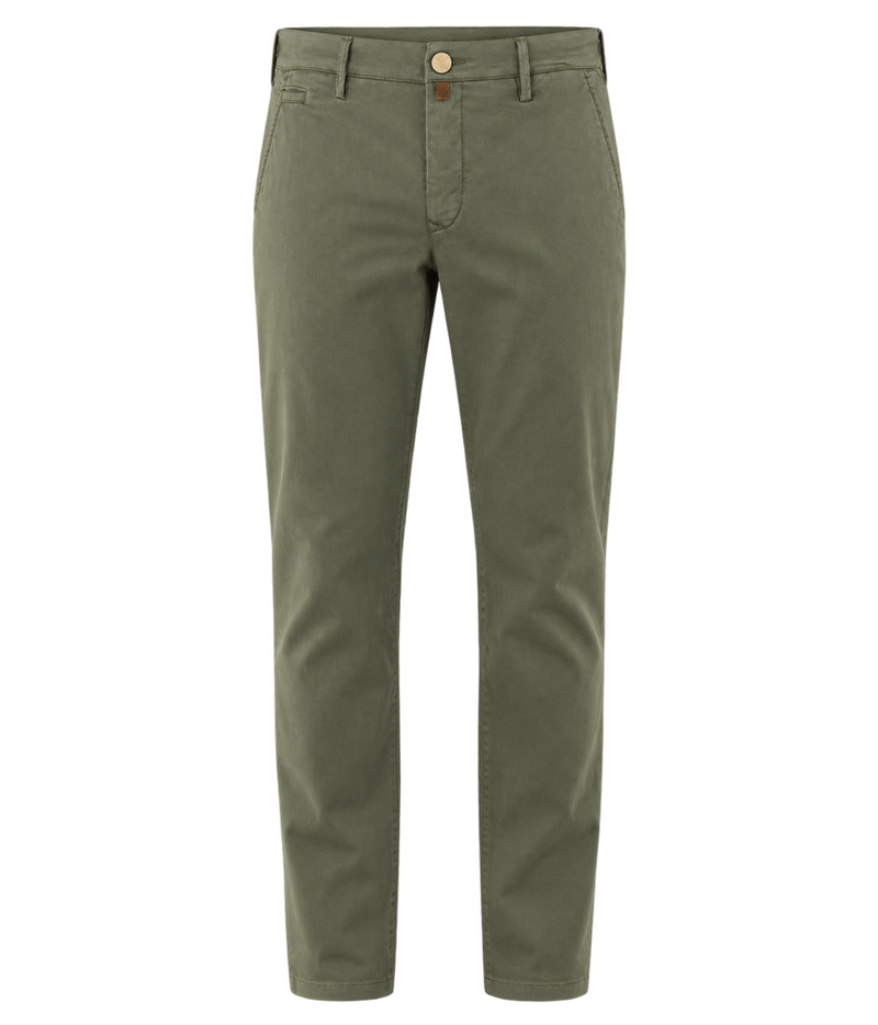 Front product view of Jacob Cohën Bobby Slim Chino Pants in Army Green