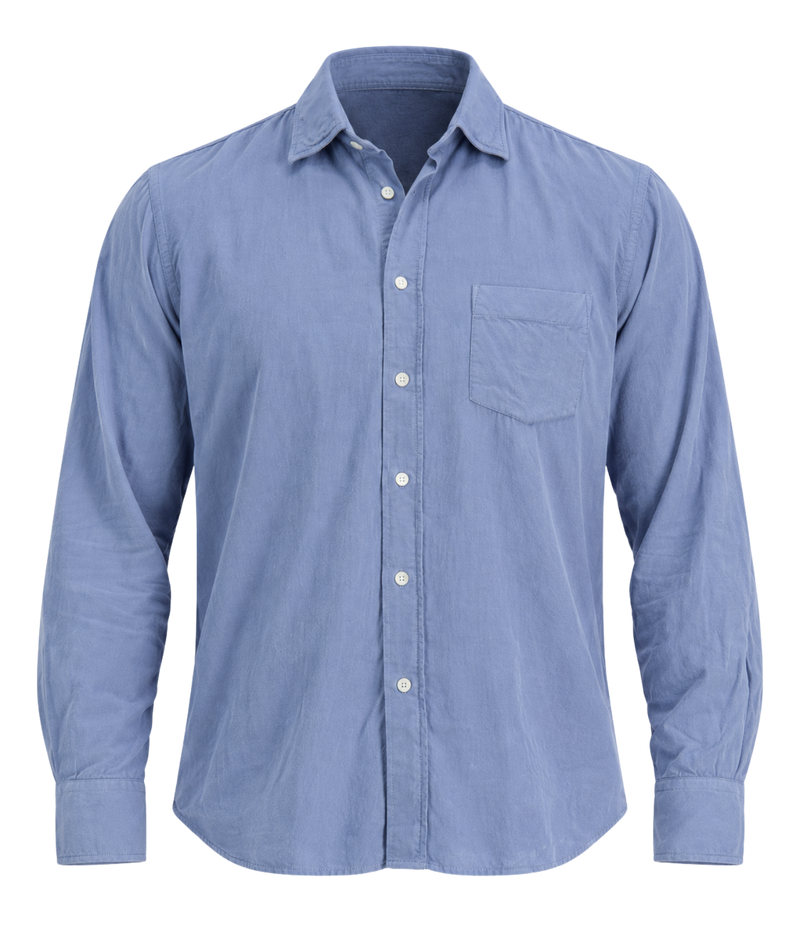 Front product view of Hartford Paul Fine Corduroy Shirt in Chambray Blue