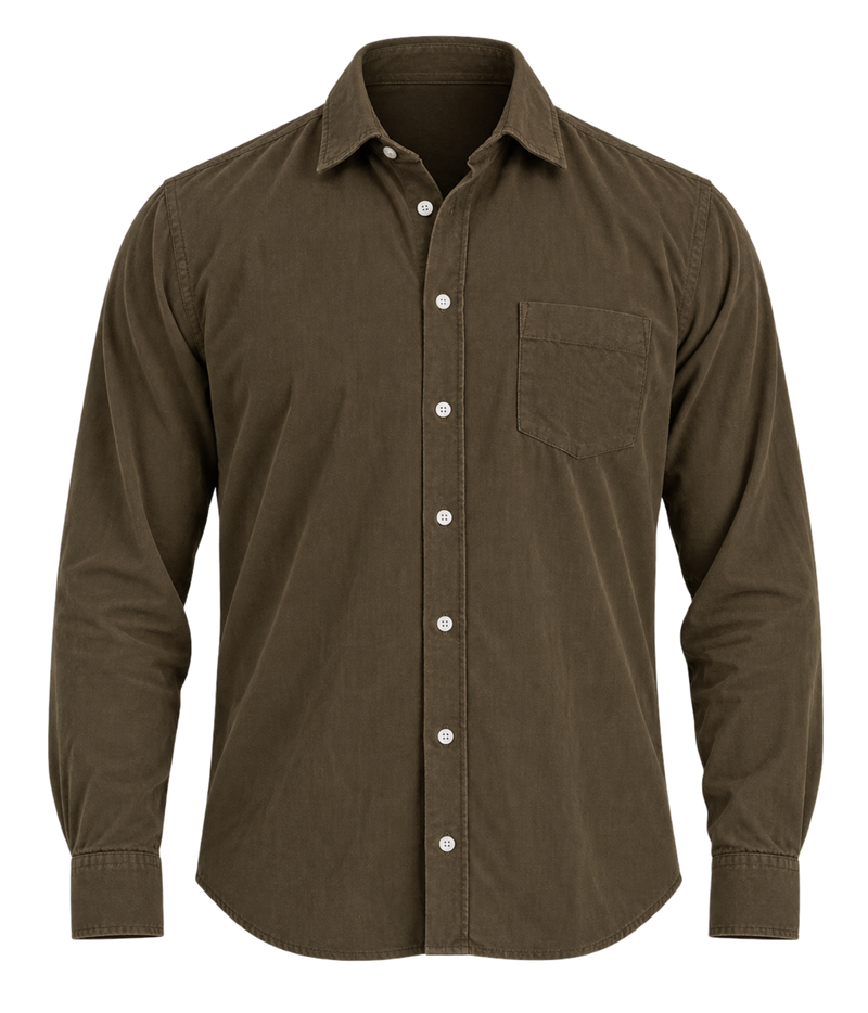 Front product view of Hartford Paul Fine Corduroy Shirt in Olive