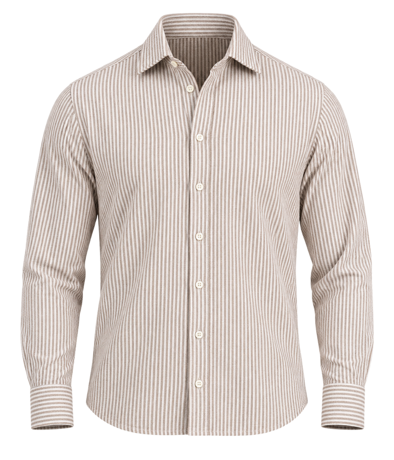 Front product view of Ingram Slim Fit Shirt in Seersucker Brown & White Stripe
