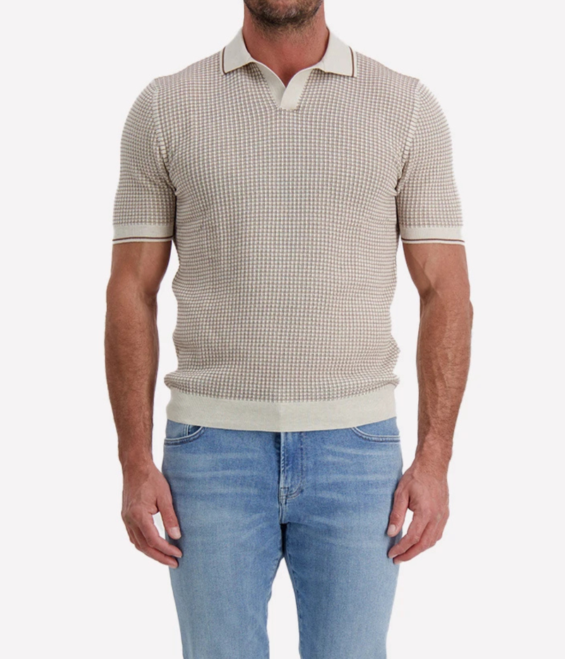 Tennis Short Sleeve Polo in Brown White Texture