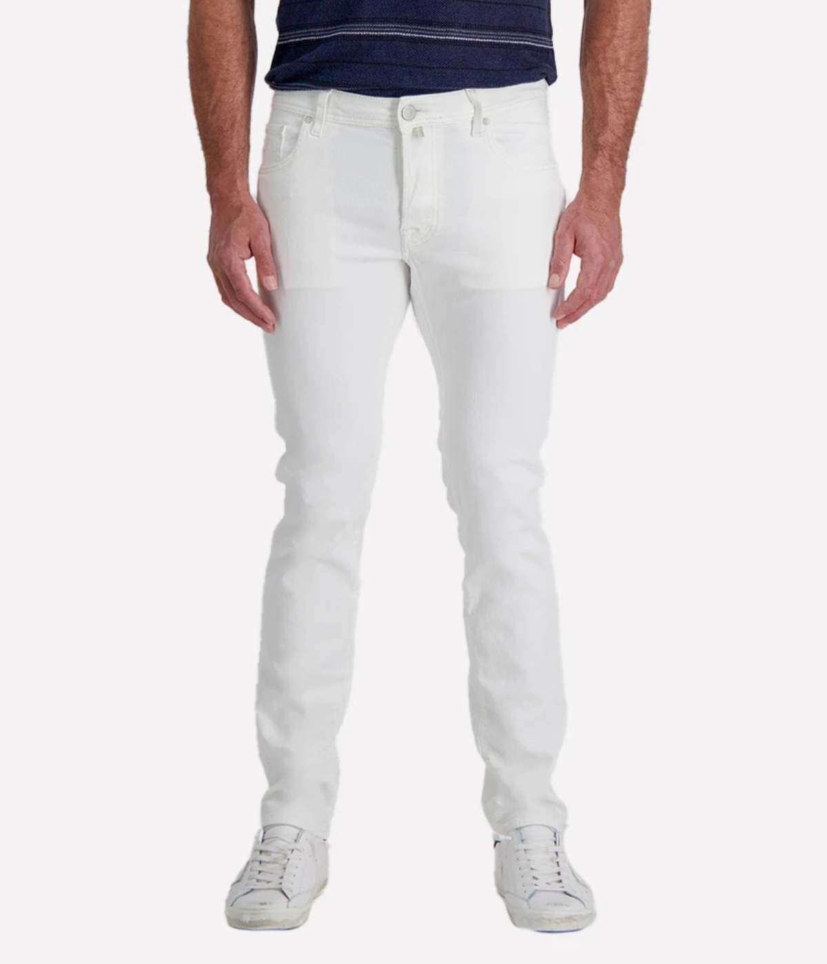 Jacob Cohën Bard Slim Fit Pant 5 PKT in W00D Off White Suede Patch – Front View 5-Pocket Trousers