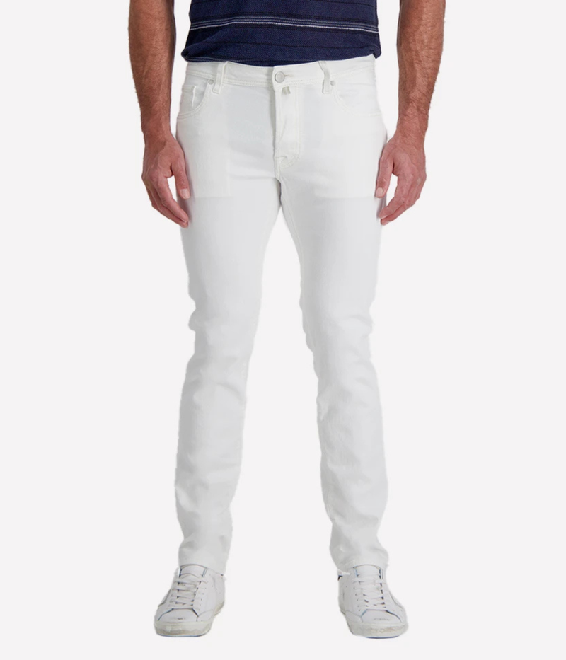 Jacob Cohën Bard Slim Fit Pant 5 PKT in W00D Off White Suede Patch – Front View 5-Pocket Trousers