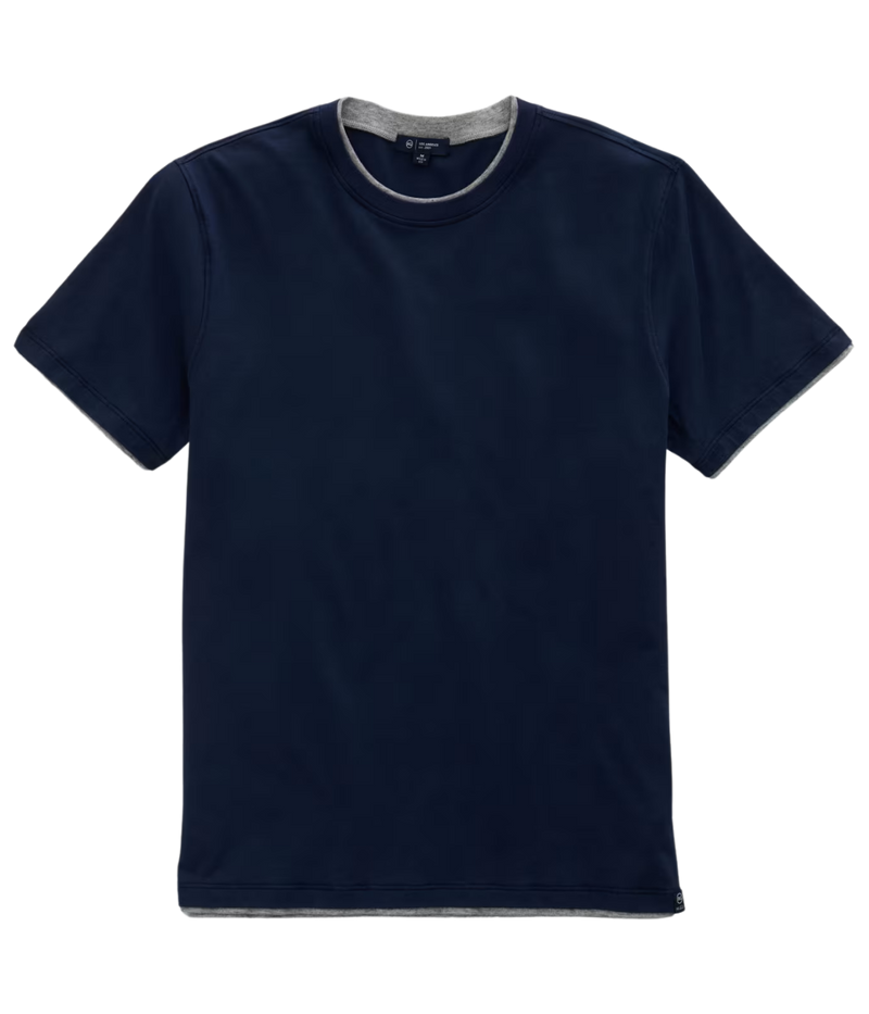 AG Jeans Como Double Layer Crew in Deep Navy Heather Grey – Flat Lay View Double Layer Crew Neck T-Shirt