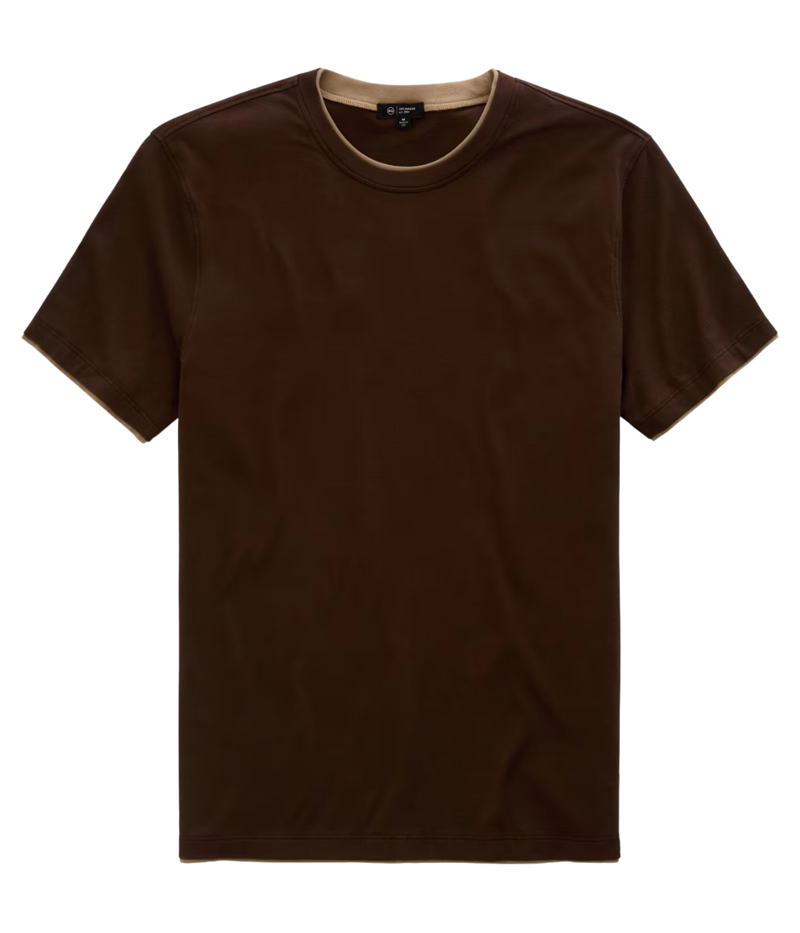 AG Jeans Como Double Layer Crew in Oak Barrel Dry Dust – Flat Lay View Double Layer Crew Neck T-Shirt