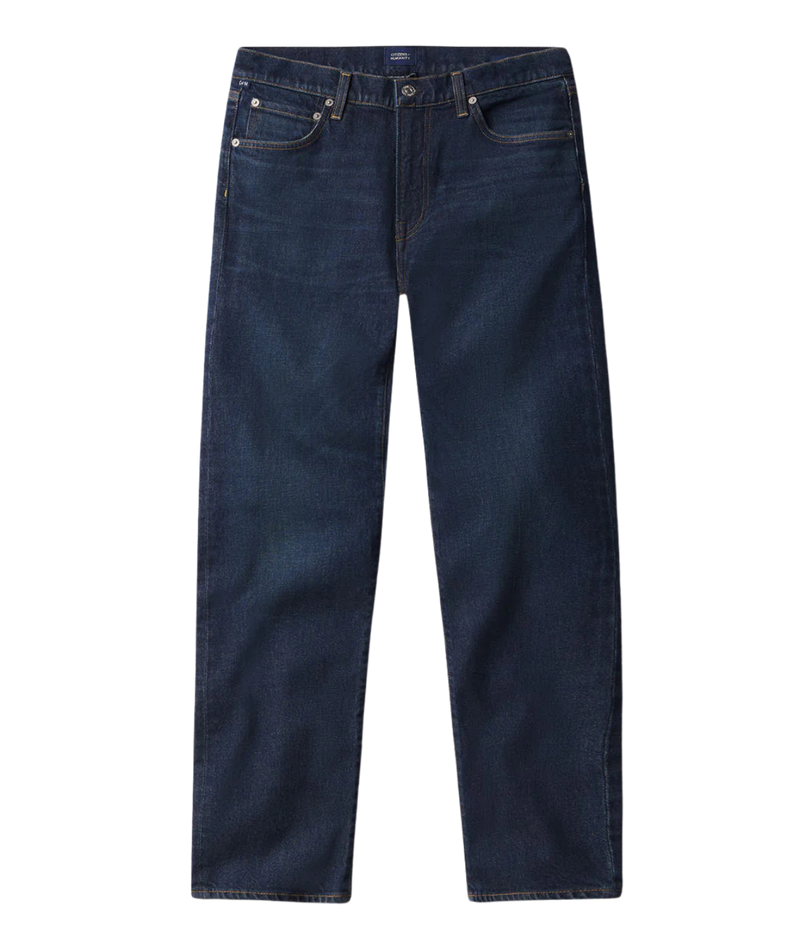 Citizens of Humanity Elijah in Dark Indigo laid flat showcasing straight-leg fit