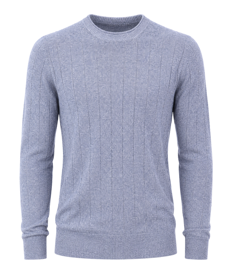 Gran Sasso Crew Long Sleeve in Denim Blue – Ghost Mannequin View Textured Knit Crew Neck