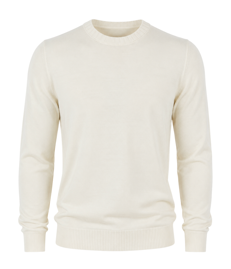 Gran Sasso Crew Long Sleeve in Off White – Ghost mannequin Front View Cotton Knit