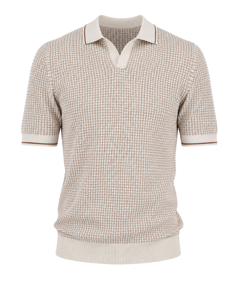 Tennis Short Sleeve Polo in Brown White Texture