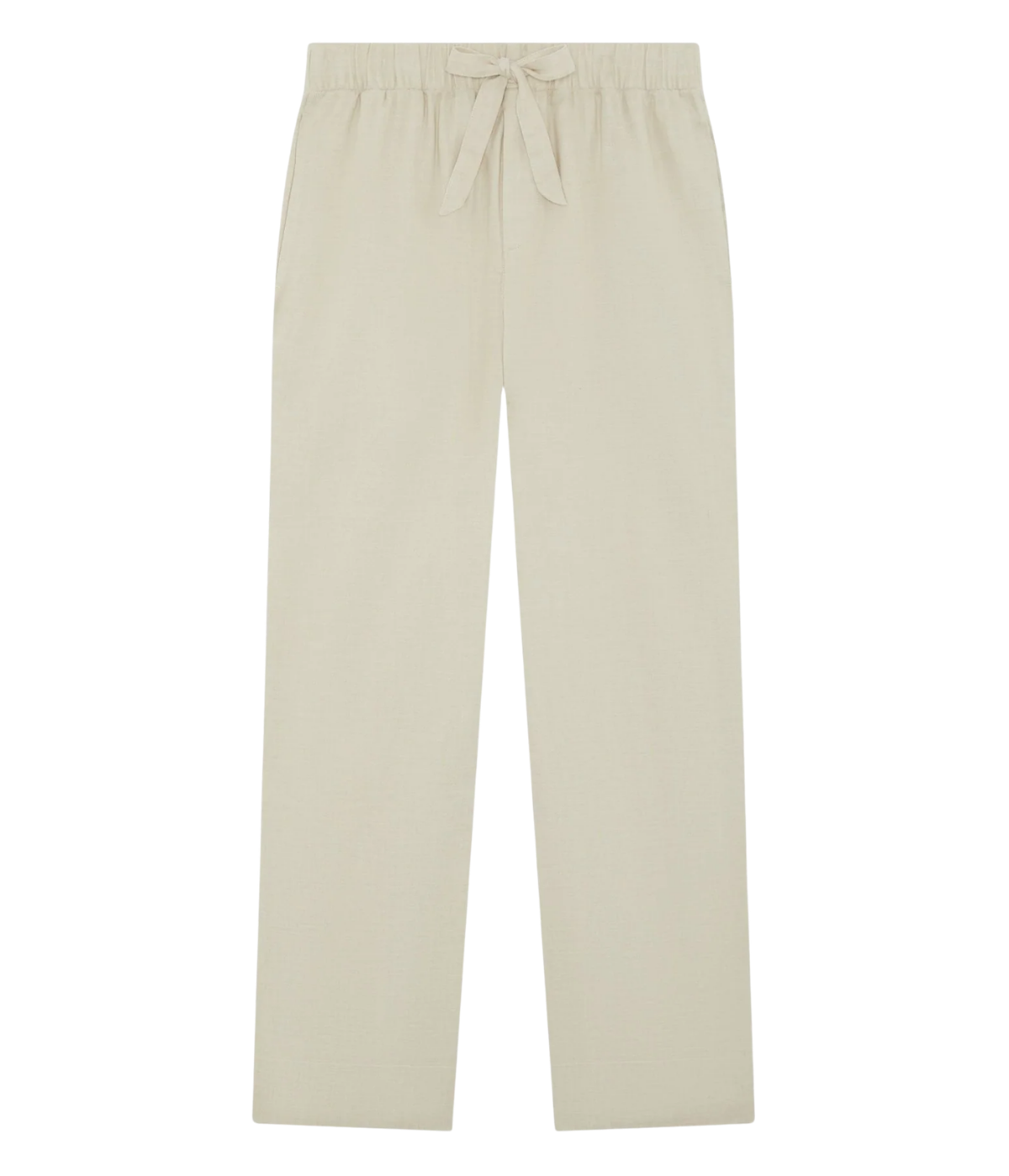 Frescobol Carioca Luan Linen Blend Relaxed Lounge Pants in Sand – Flat Lay View Wide Leg Drawstring Trousers