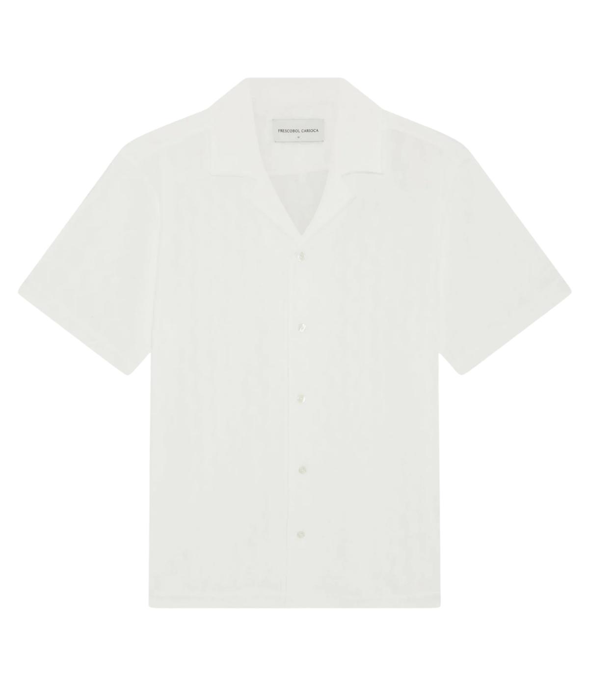 Frescobol Carioca Roberto Terry Shirt in Cream – Flat Lay Front View Jacquard Terry Camp Collar Shirt