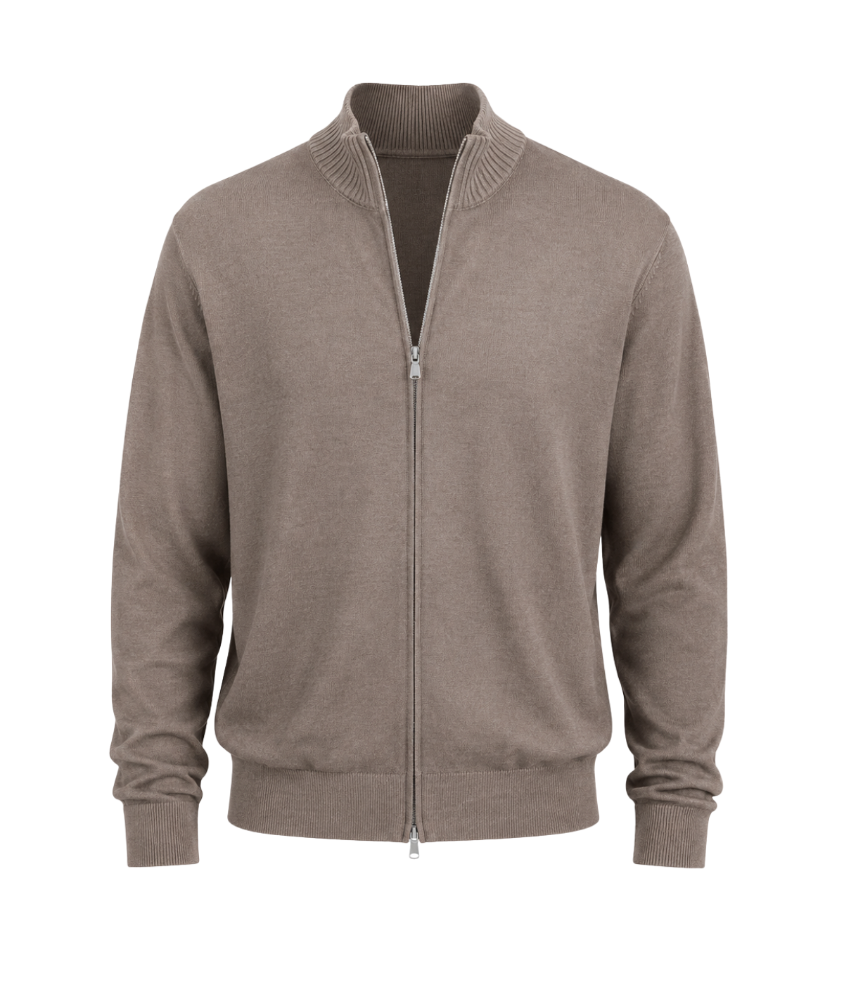 Gran Sasso Full Zip Jacket in Army – Ghost Mannequin Front View Full Zip Knit Jacket