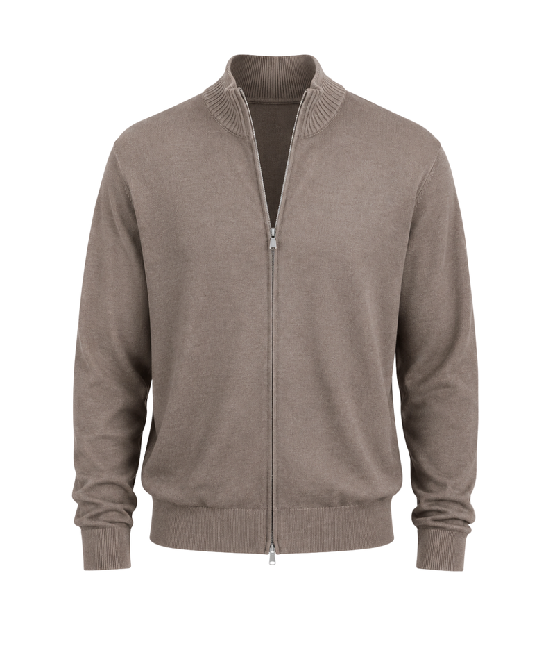 Gran Sasso Full Zip Jacket in Army – Ghost Mannequin Front View Full Zip Knit Jacket