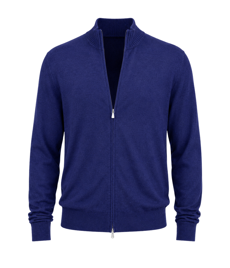  Gran Sasso Full Zip Jacket in Royal Blue – Ghost Mannequin Front View Full Zip Knit Jacket