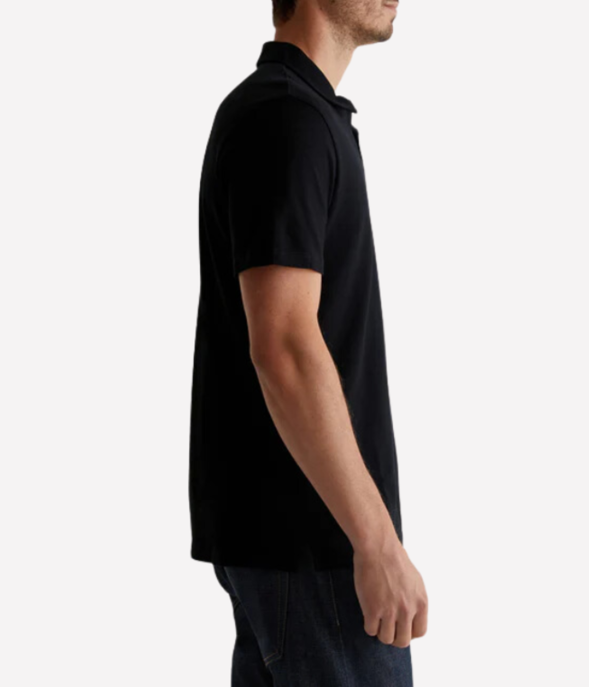 AG Jeans Bryce Johnny Collar in True Black – Side View on Model Cotton Johnny Collar Polo Shirt