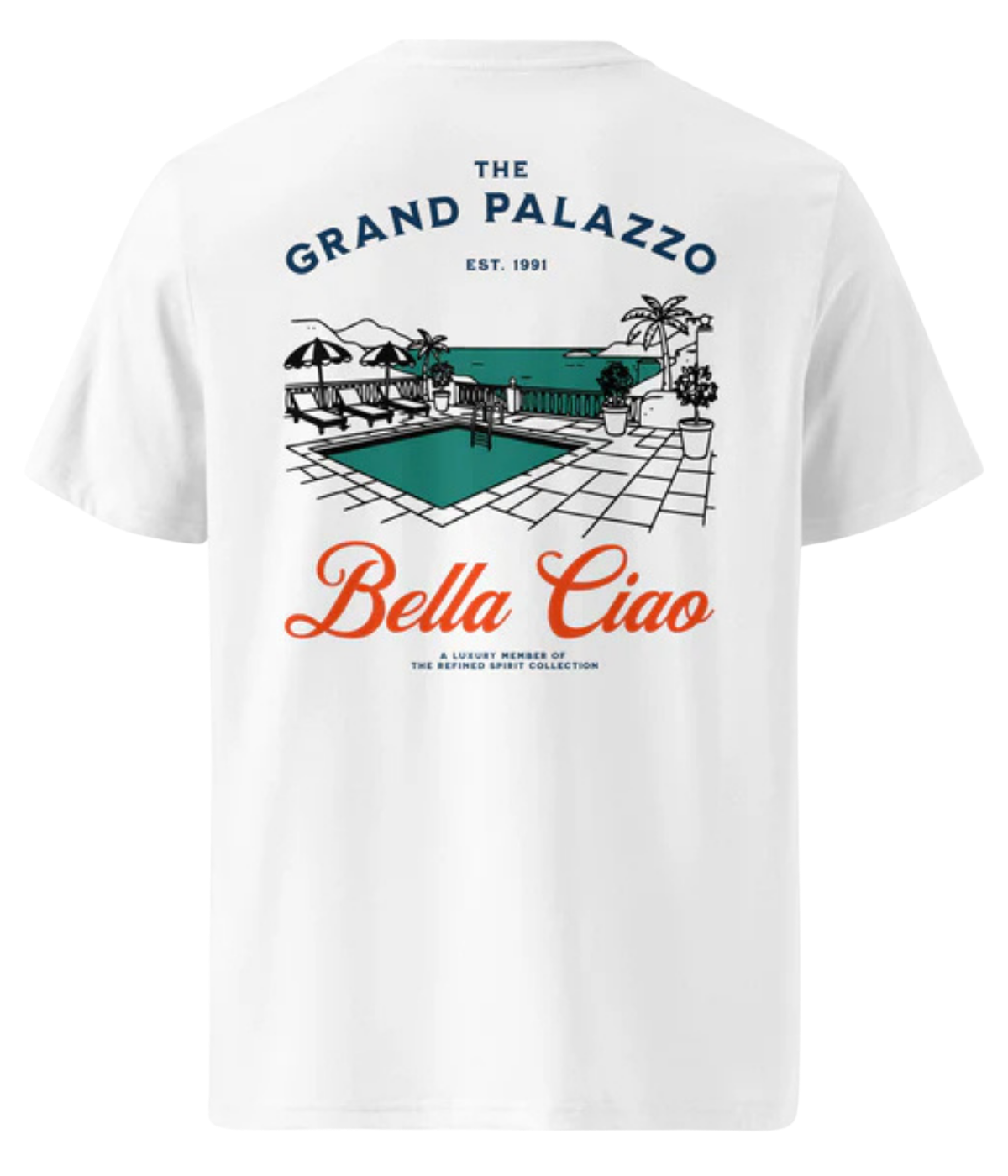 The Refined Spirit Grand Palazzo Tee in White flat lay back view