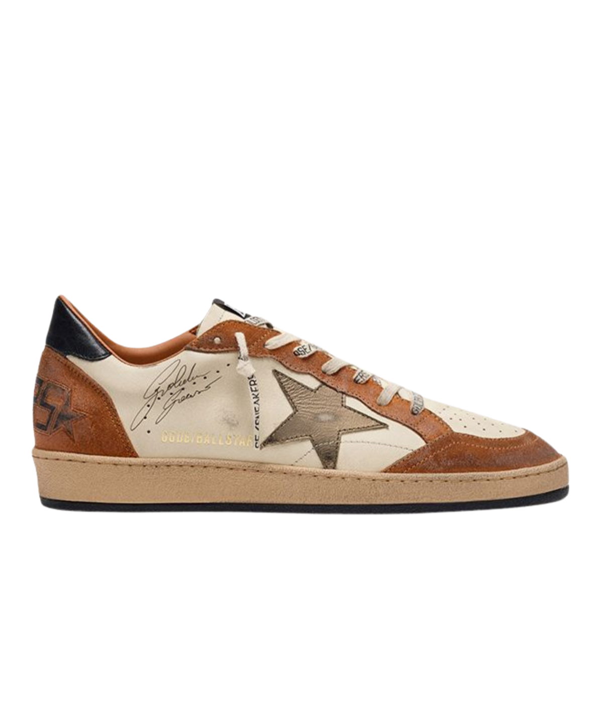 Golden Goose Ball Star Sneaker In White, Beige, Warm Brown, Olive & Black - Side full shot