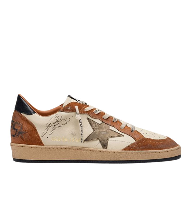 Golden Goose Ball Star Sneaker In White, Beige, Warm Brown, Olive & Black - Side full shot