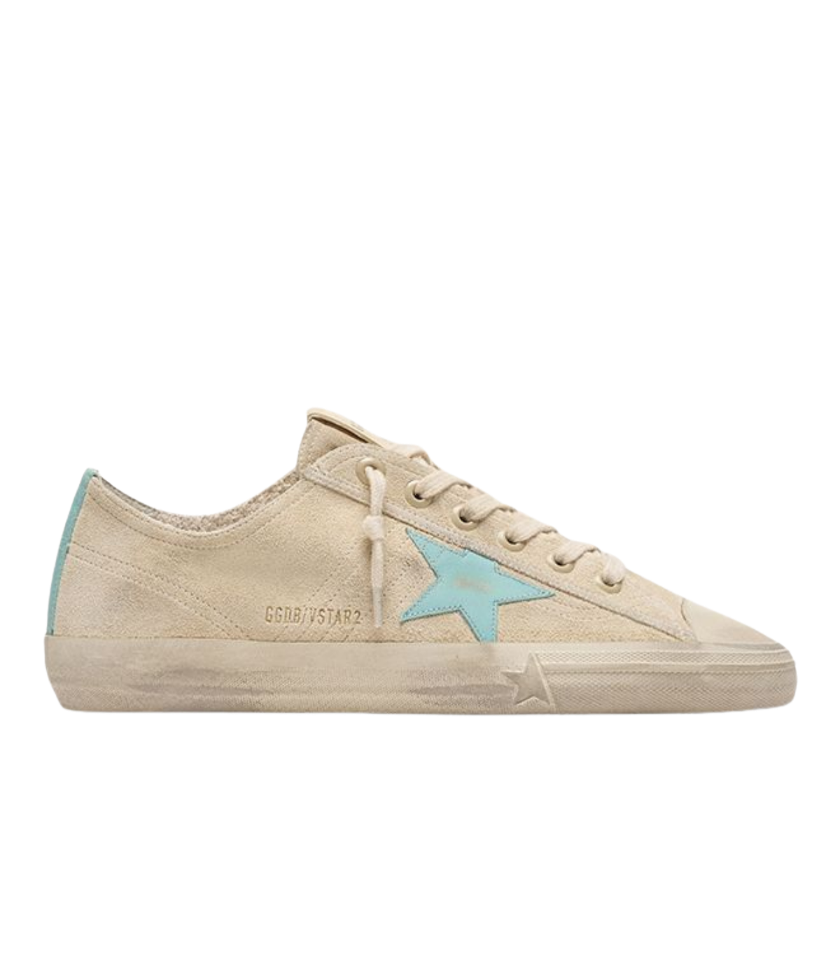 Golden Goose V Star Sneaker In Seed Pearl & Acquamarine - Side Shot