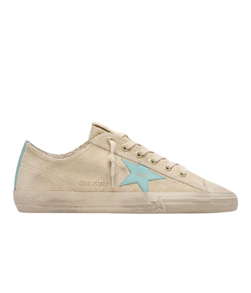Golden Goose V Star Sneaker In Seed Pearl & Acquamarine - Side Shot