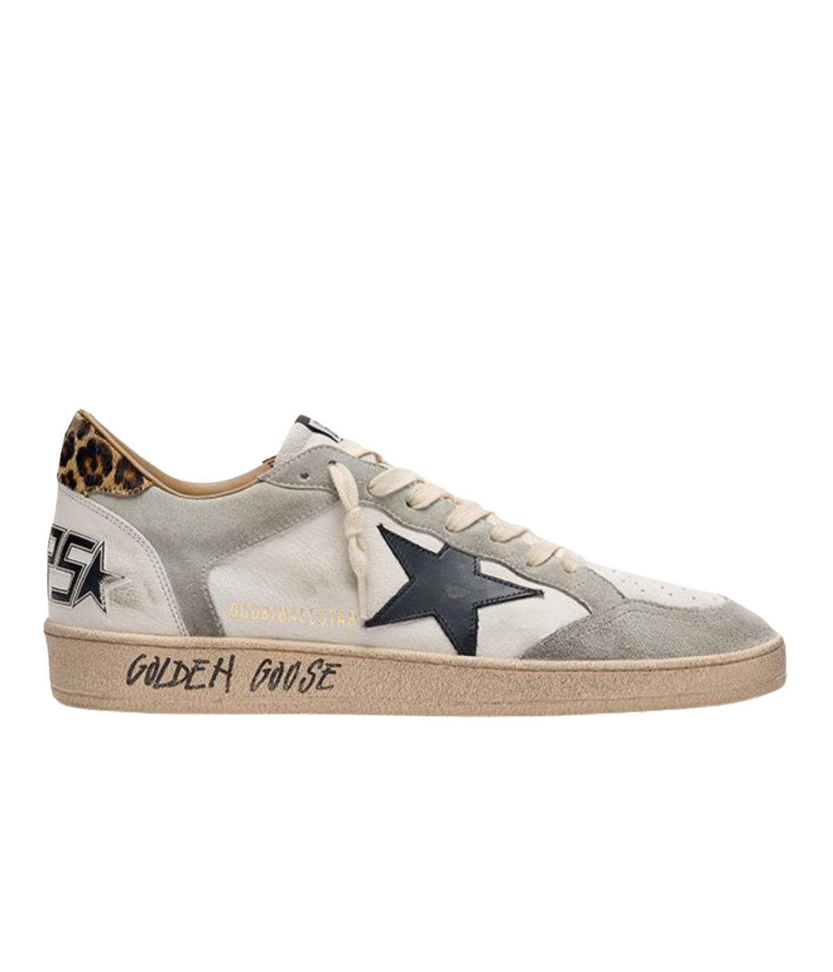 Golden Goose Ball Star Sneaker In White, Grey, Black & Leo - Side shot