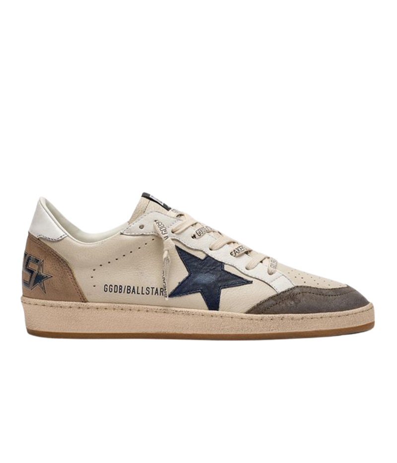 Golden Goose Ball Star Sneaker In Cream, White, Light Grey & Marble Blue - Side Shot