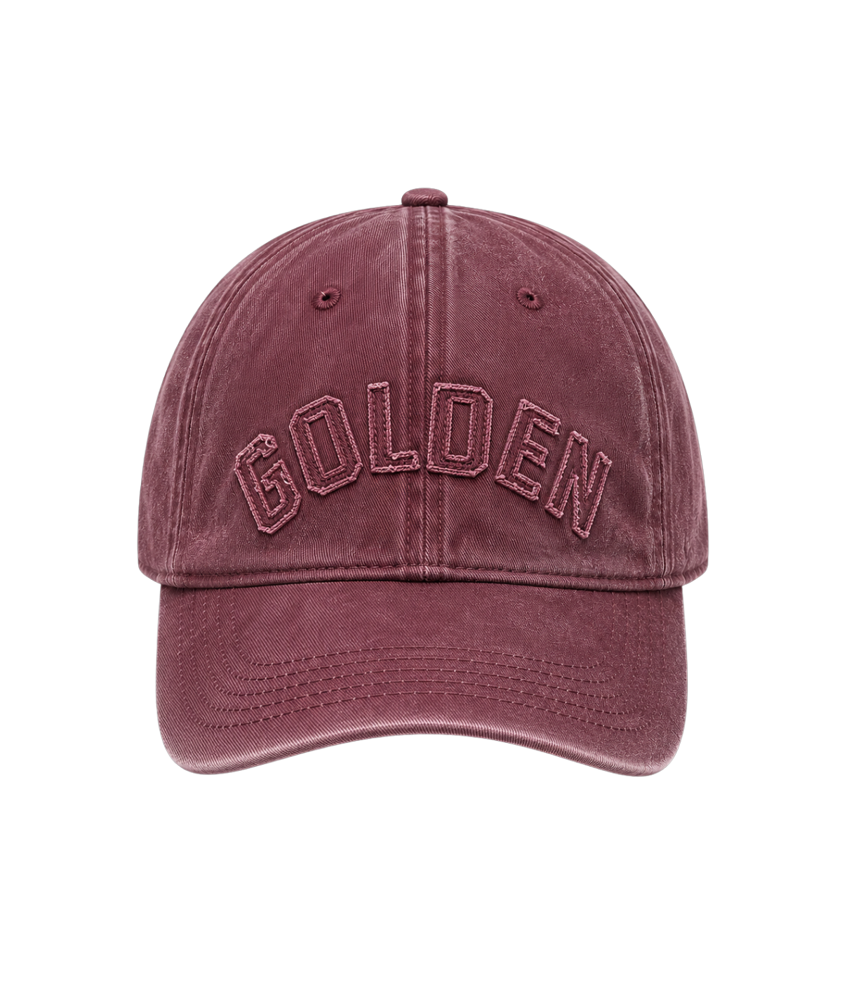 Golden Goose Journey Baseball Cap with Golden Patch in Windsor Wine front view featuring a tonal Golden patch and washed cotton construction.