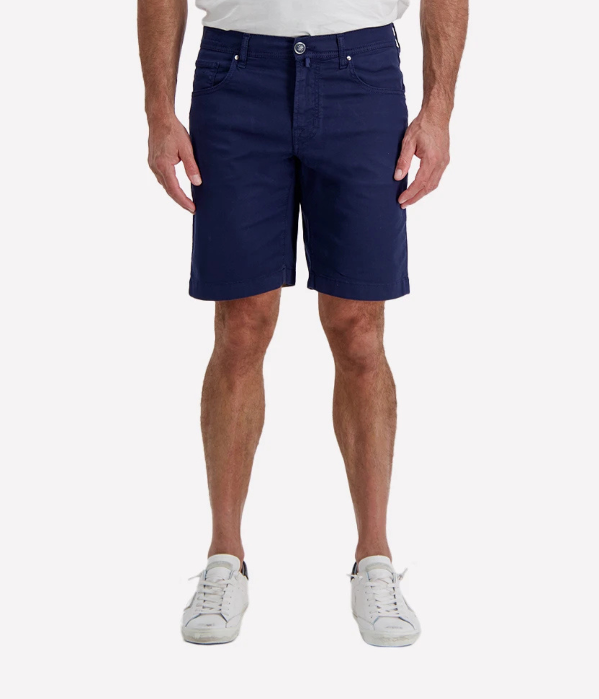 Jacob Cohën Nicolas Bermuda 5 PKT Slim Fit in Y73 Dark Blue Suede Patch – Front View Tailored Bermuda Shorts