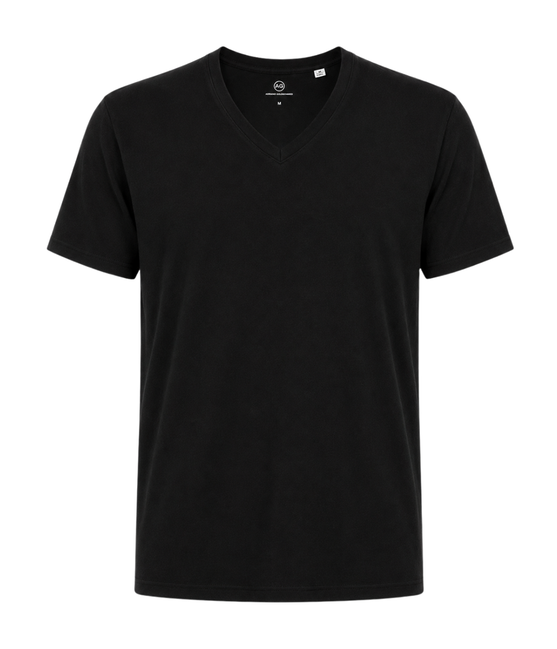 AG Bryce Vee Deep True Black Ghost manniquin Front View Cotton V-Neck T-Shirt